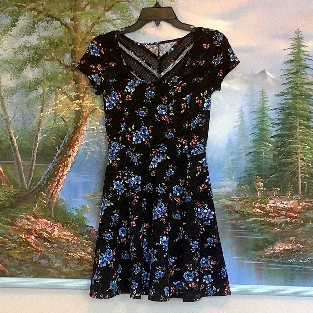 Black and Blue Floral Mini Dress